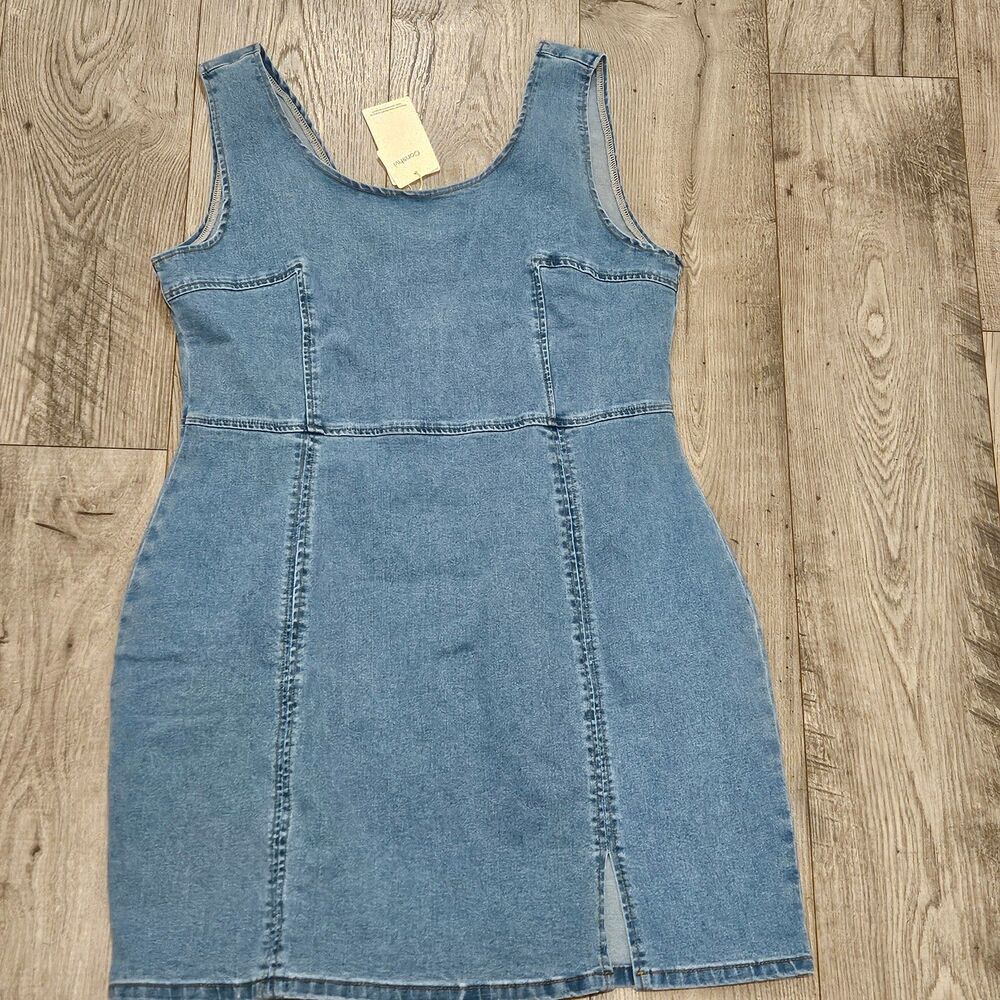 Conshvi Light Blue Sleeveless Jean Zip Dress Woman Size Xl NWT